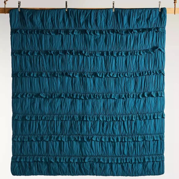 ANTHROPOLOGIE ASTRIDE COTTON RUFFLED VOILE QUILT QUEEN TEAL BLUE NWT ORIG. $298 - Picture 6 of 8